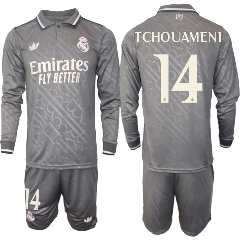 Men 2024-2025 Club Real Madrid away Long Sleeves Grey #14 Soccer Jersey
